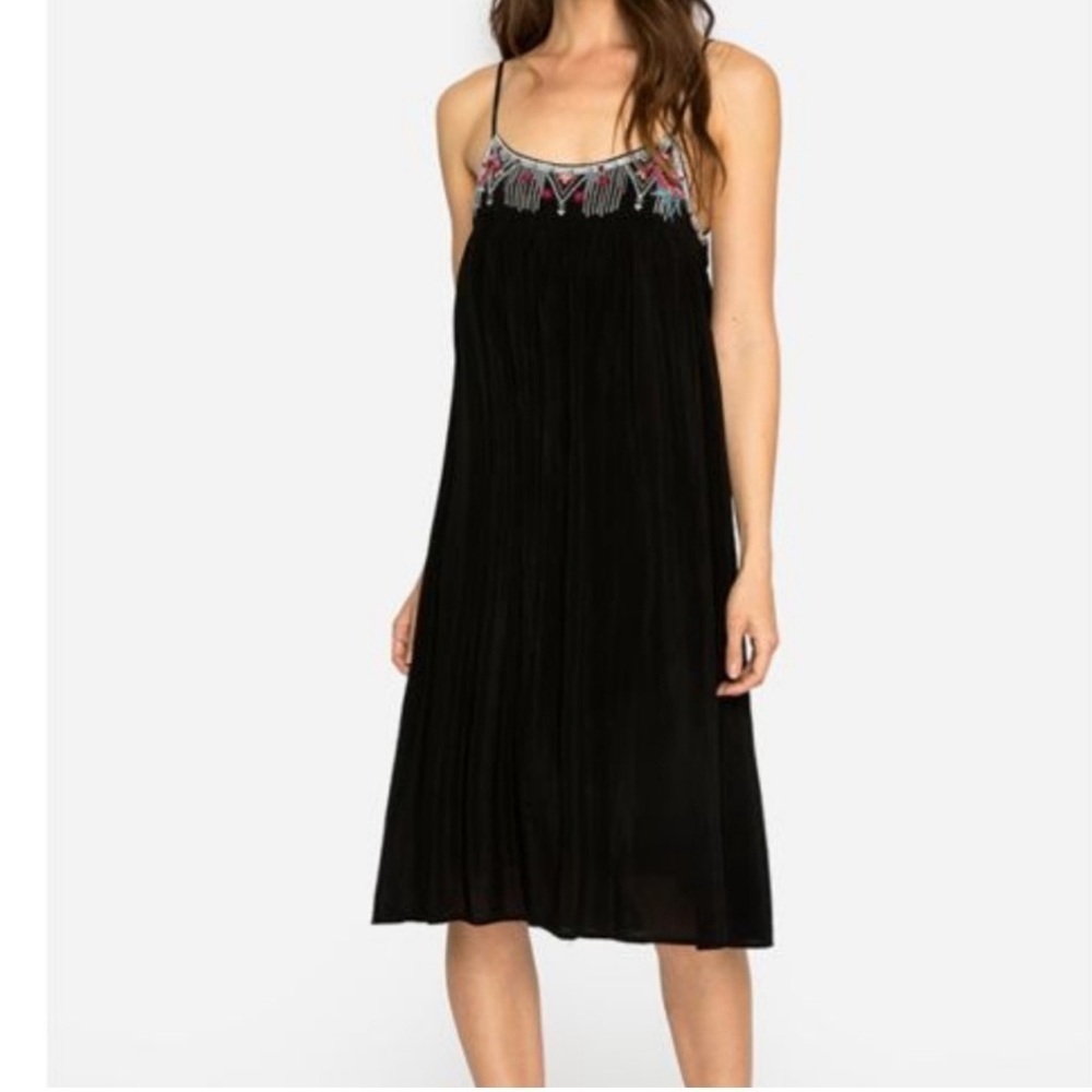 NWT Johnny Was LISA BABYDOLL DRESS black embroidered midi